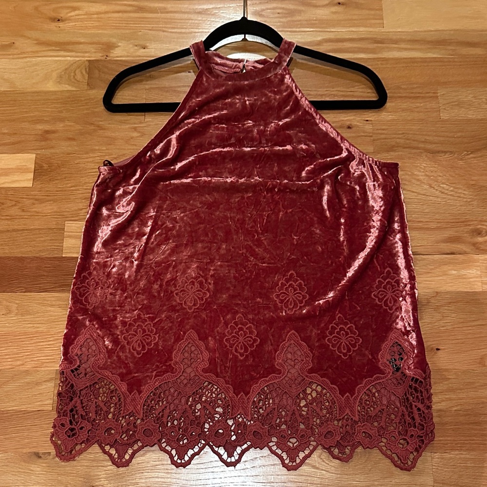 Altar'd State Maroon Velvet Halter Top